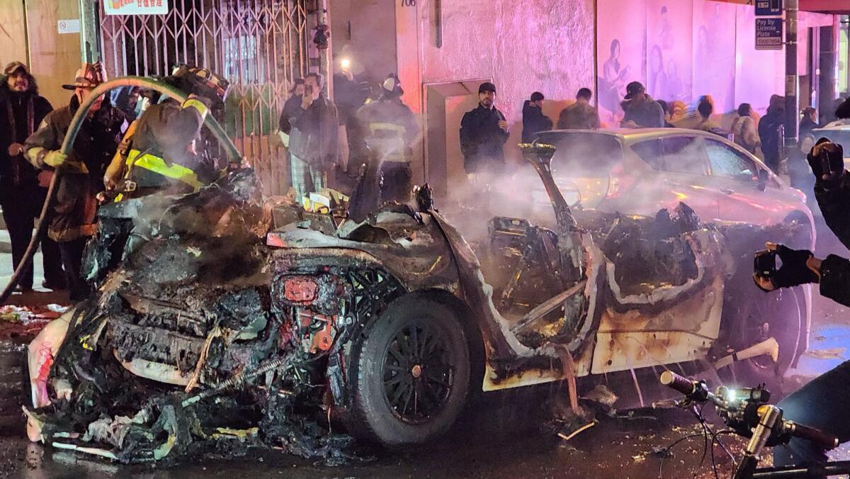 Waymo reported that a crowd in San Francisco vandalized and set a self-driving car on fire by hurling a firework inside of it.