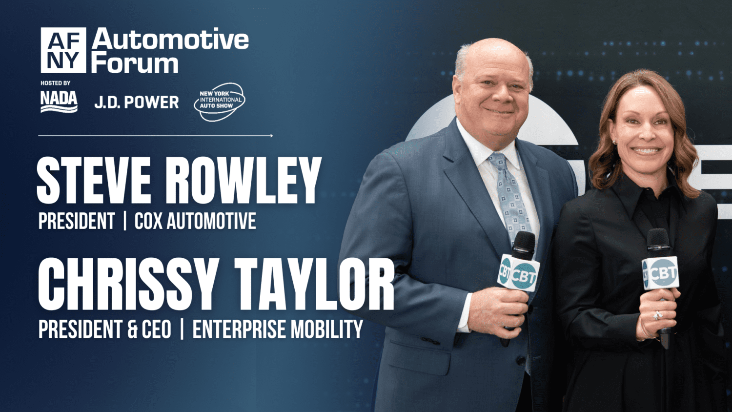 Cox Automotive President Steve Rowley and Enterprise's Chrissy Taylor speak with CBT News' Jim Fitzpatrick at the 2025 New York Auto Forum.